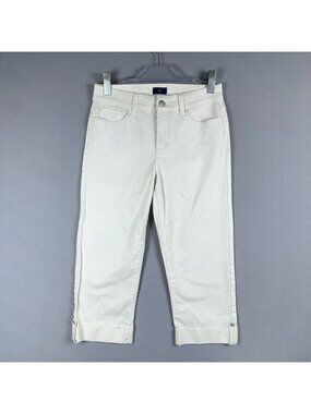 NYDJ Crop Pants Women Size 4 White Mid Rise Stretch Rolled Cuffed Hem